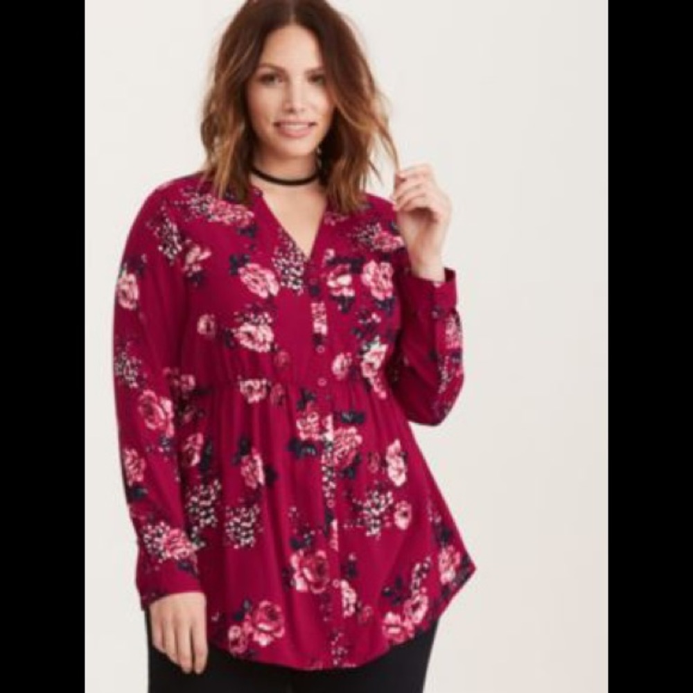 Red floral babydoll top